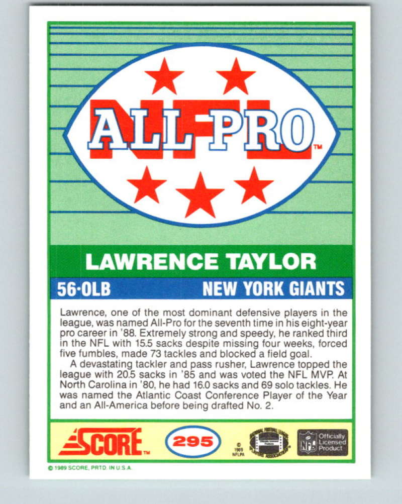 1989 Score #295 Lawrence Taylor AP Mint New York Giants