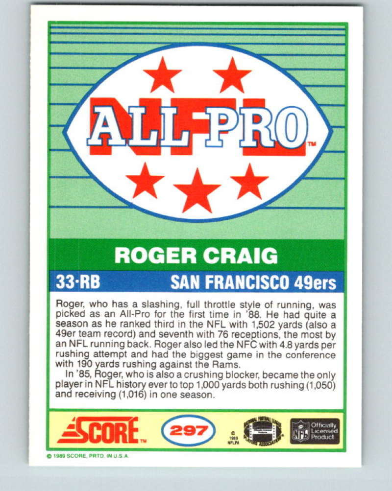 1989 Score #297 Roger Craig AP Mint San Francisco 49ers  Image 2