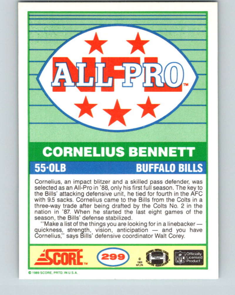 1989 Score #299 Cornelius Bennett AP Mint Buffalo Bills  Image 2