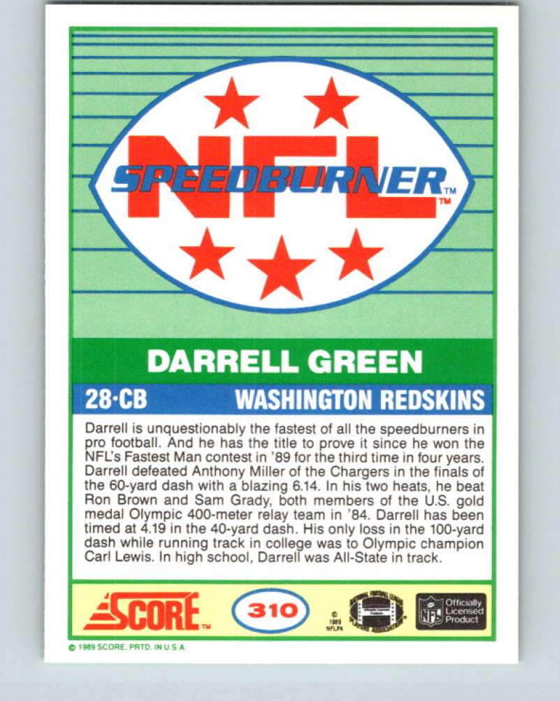 1989 Score #310 Darrell Green SB Mint Washington Redskins  Image 2
