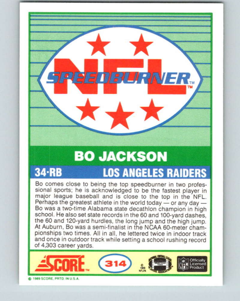 1989 Score #314 Bo Jackson SB Mint Los Angeles Raiders