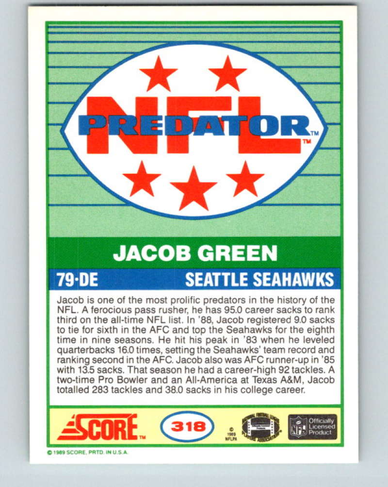 1989 Score #318 Jacob Green P Mint Seattle Seahawks  Image 2