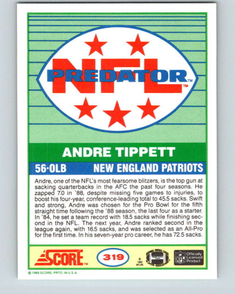 1989 Score #319 Andre Tippett P Mint New England Patriots  Image 2