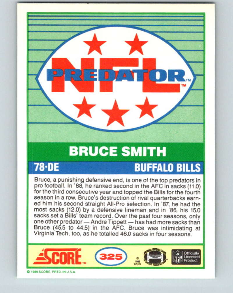 1989 Score #325 Bruce Smith P Mint Buffalo Bills  Image 2