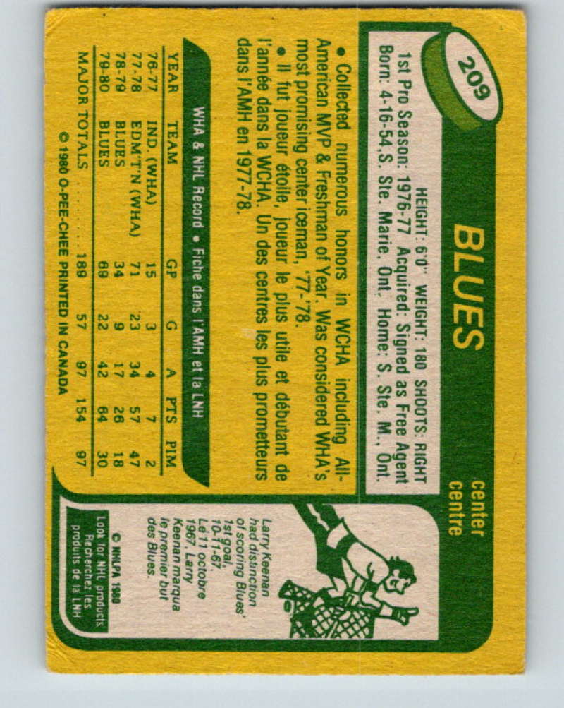 1980-81 O-Pee-Chee #209 Mike Zuke NHL RC Rookie St. Louis Blues  7966 Image 2
