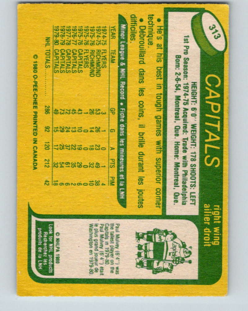 1980-81 O-Pee-Chee #313 Bob Sirois NHL Washington Capitals  8070 Image 2