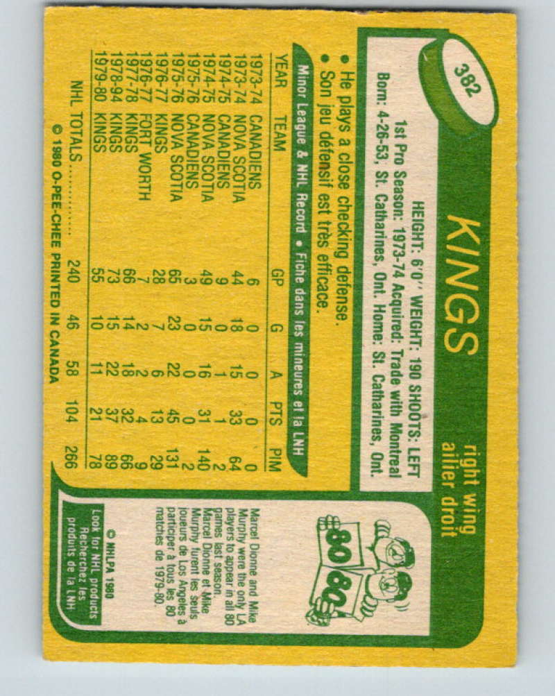 1980-81 O-Pee-Chee #382 Glenn Goldup NHL Los Angeles Kings  8139 Image 2
