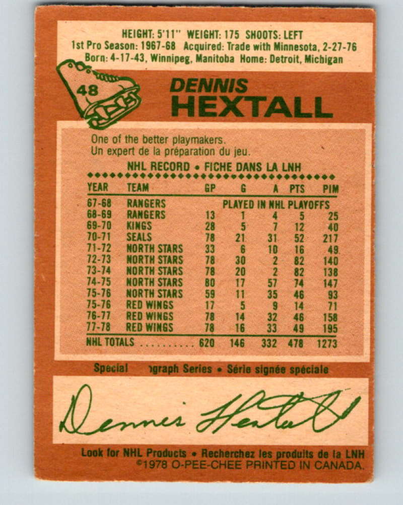 1978-79 O-Pee-Chee #48 Dennis Hextall  Detroit Red Wings  8347 Image 2