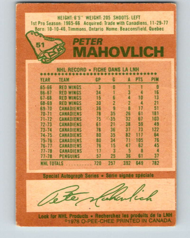1978-79 O-Pee-Chee #51 Pete Mahovlich  Pittsburgh Penguins  8350 Image 2