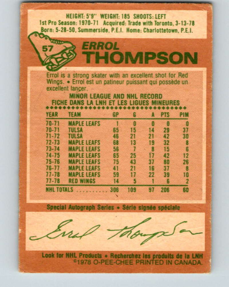 1978-79 O-Pee-Chee #57 Errol Thompson  Detroit Red Wings  8356 Image 2
