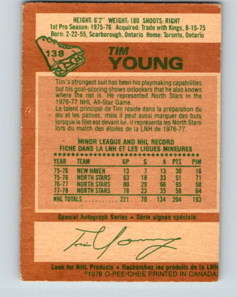 1978-79 O-Pee-Chee #138 Tim Young  Minnesota North Stars  8437 Image 2