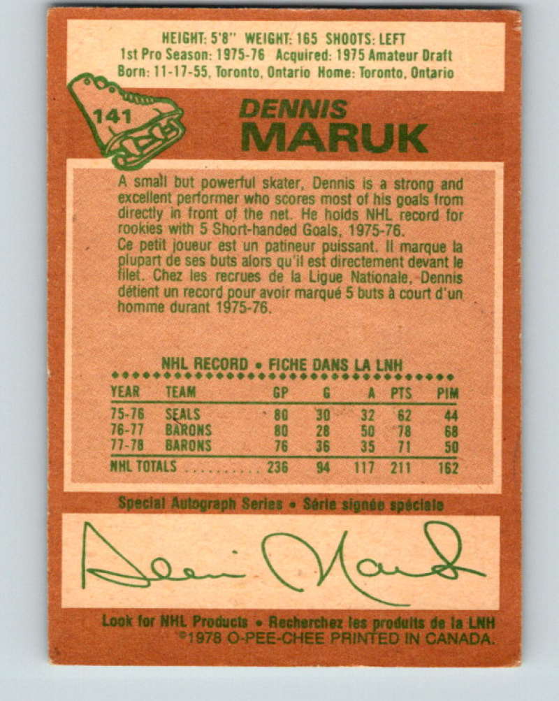 1978-79 O-Pee-Chee #141 Dennis Maruk  Washington Capitals  8440 Image 2