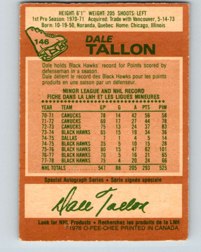 1978-79 O-Pee-Chee #146 Dale Tallon  Pittsburgh Penguins  8445