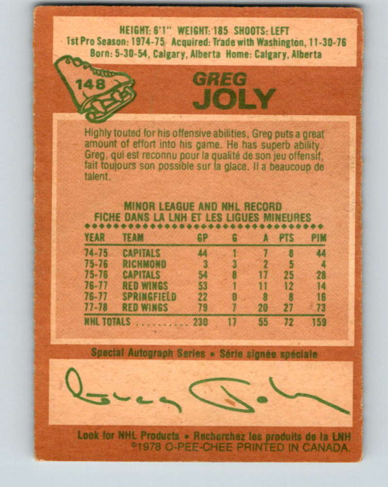 1978-79 O-Pee-Chee #148 Greg Joly  Detroit Red Wings  8447 Image 2