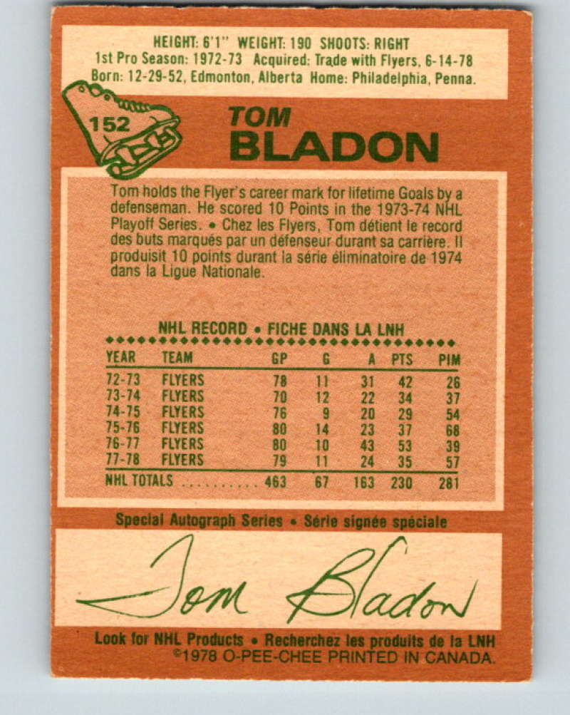 1978-79 O-Pee-Chee #152 Tom Bladon  Pittsburgh Penguins  8451 Image 2