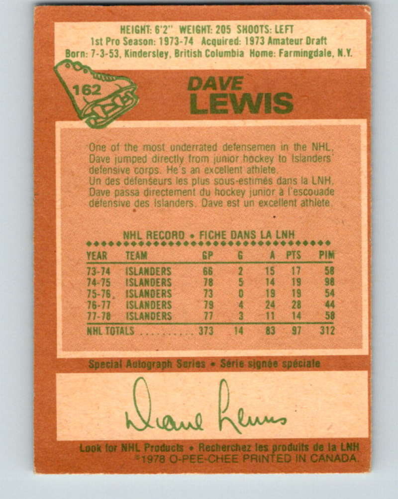 1978-79 O-Pee-Chee #162 Dave Lewis  New York Islanders  8461 Image 2