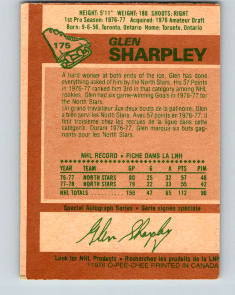 1978-79 O-Pee-Chee #175 Glen Sharpley  Minnesota North Stars  8474 Image 2