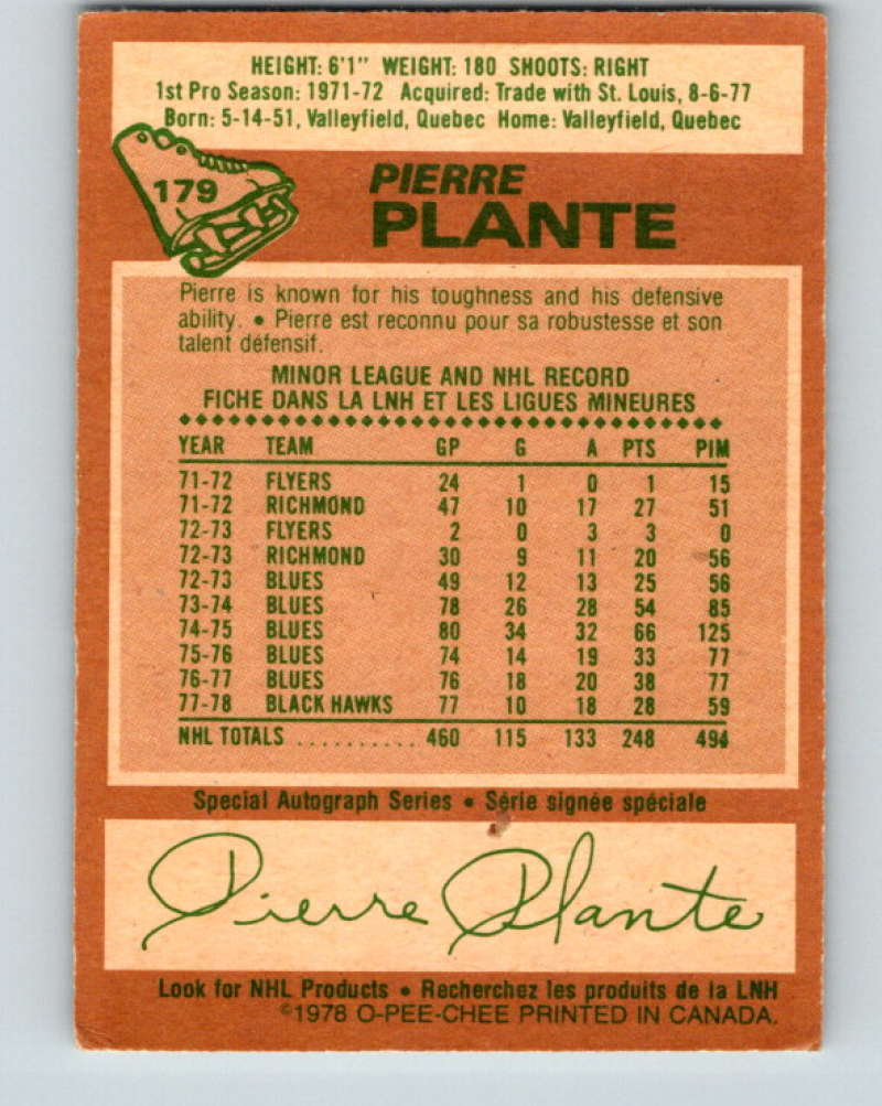 1978-79 O-Pee-Chee #179 Pierre Plante  New York Rangers  8478