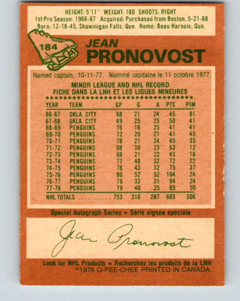 1978-79 O-Pee-Chee #184 Jean Pronovost  Atlanta Flames  8483