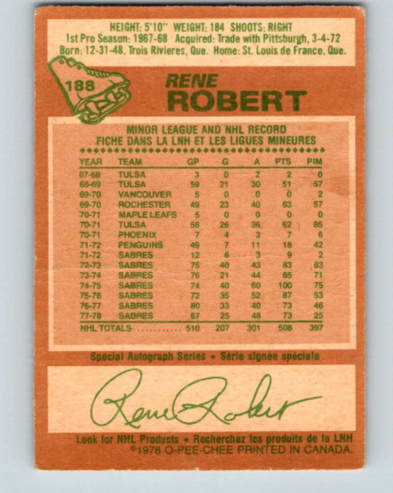 1978-79 O-Pee-Chee #188 Rene Robert  Buffalo Sabres  8487 Image 2