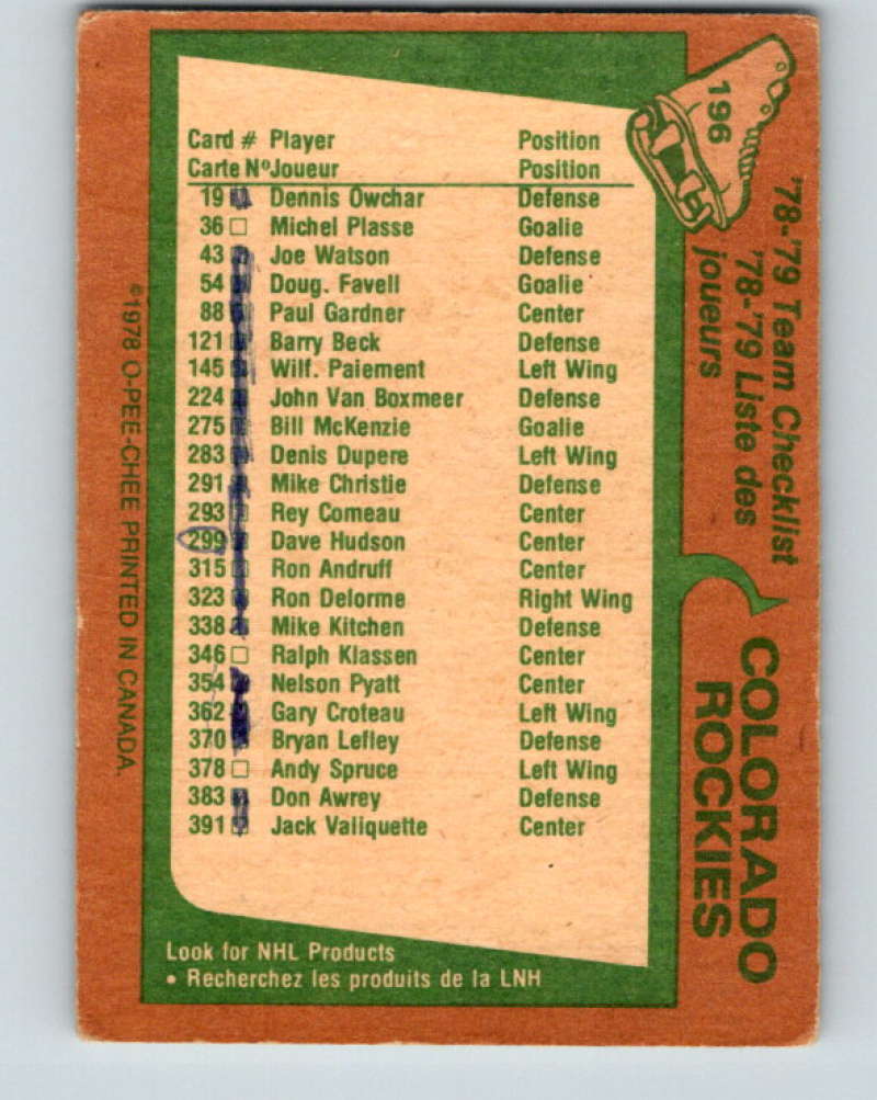 1978-79 O-Pee-Chee #196 Colorado Rockies TC  Colorado Rockies  8495