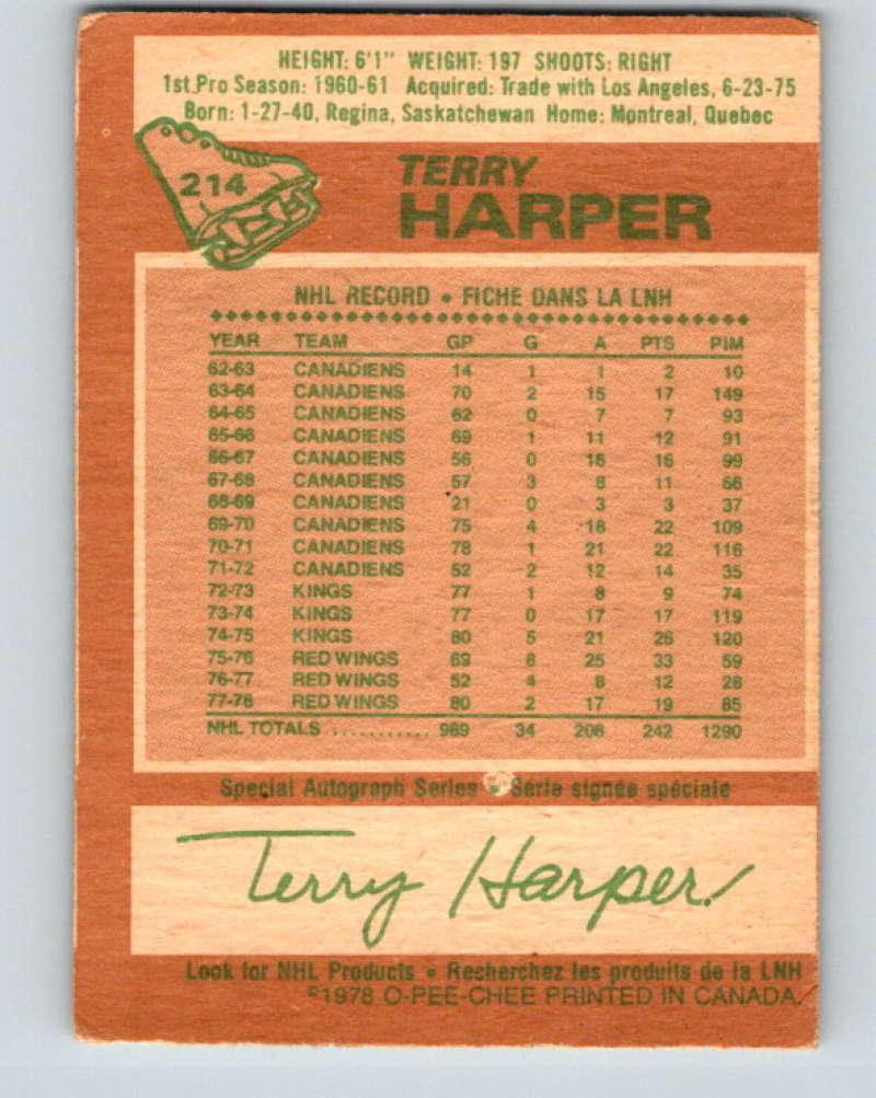1978-79 O-Pee-Chee #214 Terry Harper  Detroit Red Wings  8513 Image 2