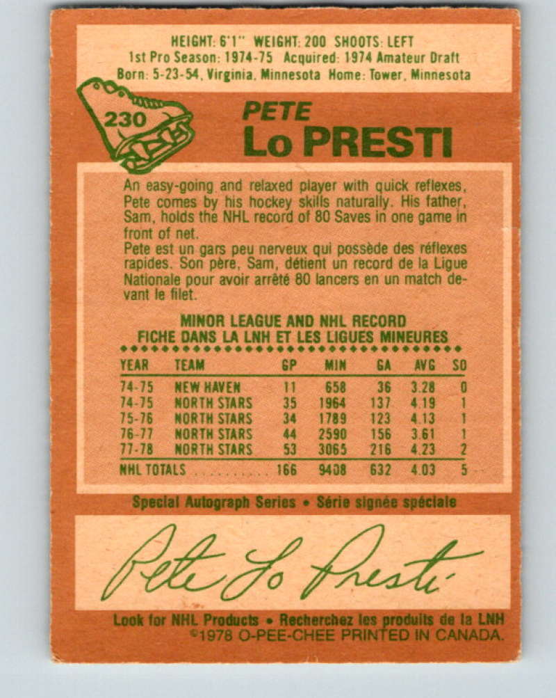 1978-79 O-Pee-Chee #230 Pete LoPresti  Minnesota North Stars  8529 Image 2