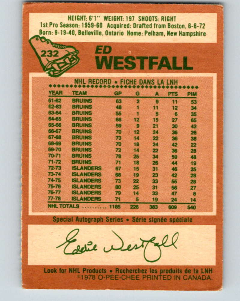 1978-79 O-Pee-Chee #232 Ed Westfall  New York Islanders  8531 Image 2