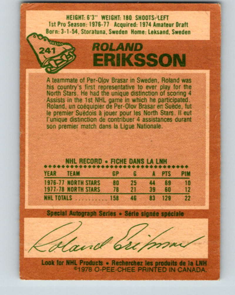 1978-79 O-Pee-Chee #241 Roland Eriksson  Vancouver Canucks  8540 Image 2