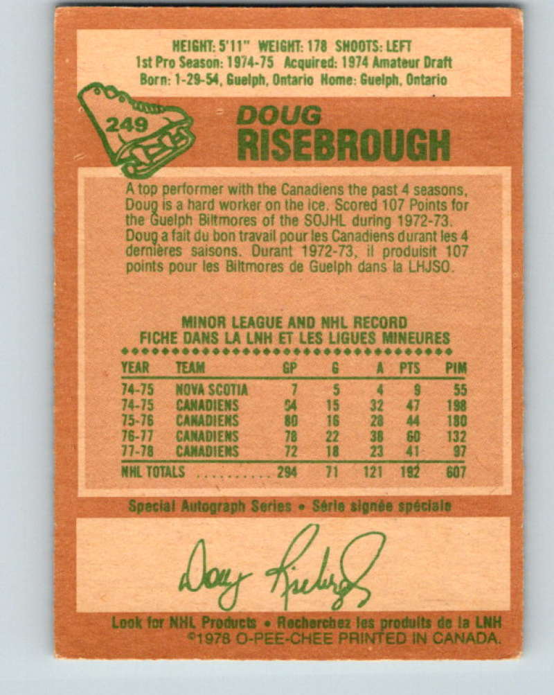 1978-79 O-Pee-Chee #249 Doug Risebrough  Montreal Canadiens  8548
