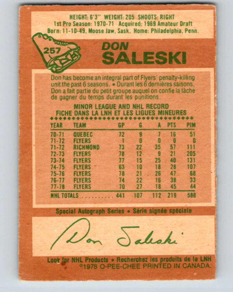 1978-79 O-Pee-Chee #257 Don Saleski  Philadelphia Flyers  8556 Image 2
