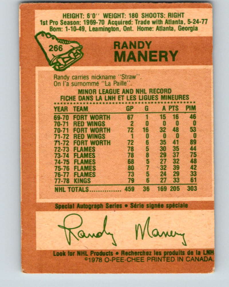 1978-79 O-Pee-Chee #266 Randy Manery  Los Angeles Kings  8565 Image 2