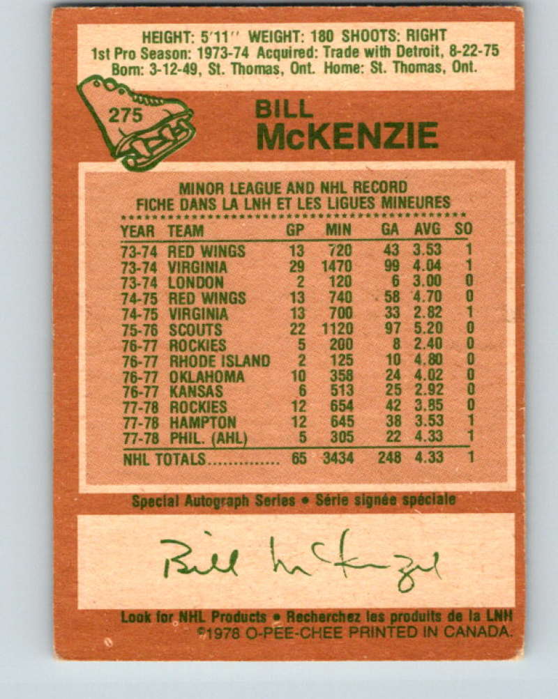 1978-79 O-Pee-Chee #275 Bill McKenzie  Colorado Rockies  8574