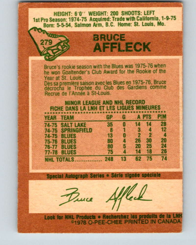 1978-79 O-Pee-Chee #279 Bruce Affleck  St. Louis Blues  8578
