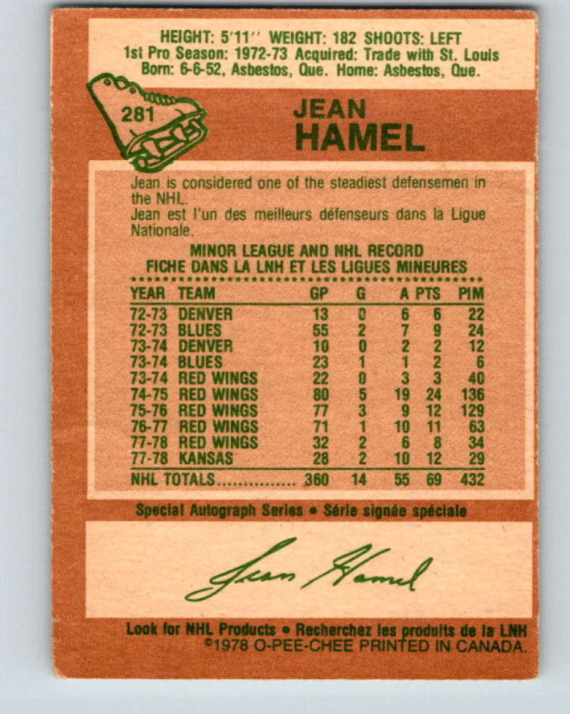 1978-79 O-Pee-Chee #281 Jean Hamel  Detroit Red Wings  8580 Image 2