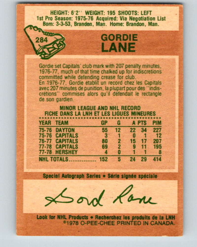 1978-79 O-Pee-Chee #284 Gord Lane  Washington Capitals  8583
