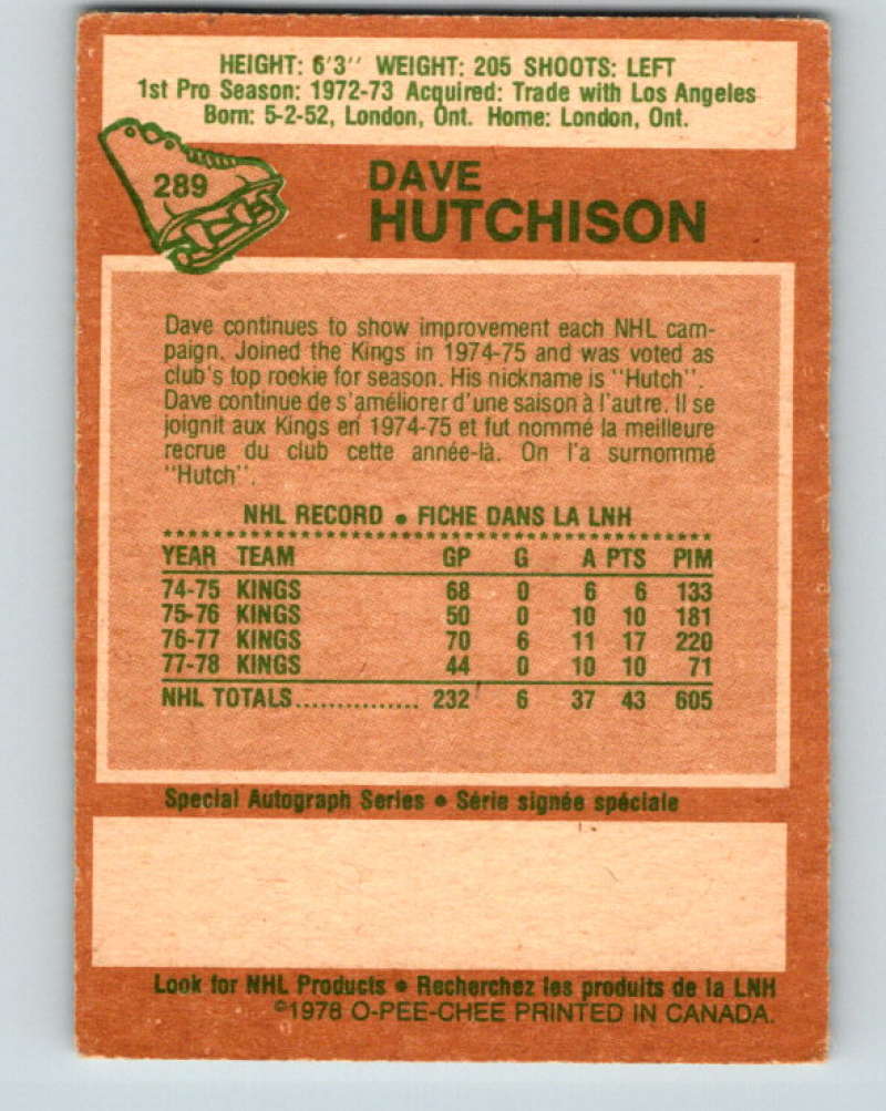 1978-79 O-Pee-Chee #289 Dave Hutchison  Toronto Maple Leafs  8588