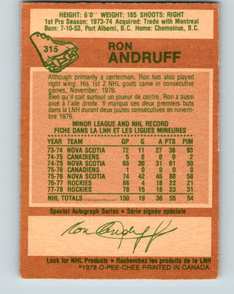1978-79 O-Pee-Chee #315 Ron Andruff  Colorado Rockies  8614 Image 2