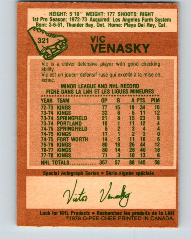 1978-79 O-Pee-Chee #321 Vic Venasky  Los Angeles Kings  8620
