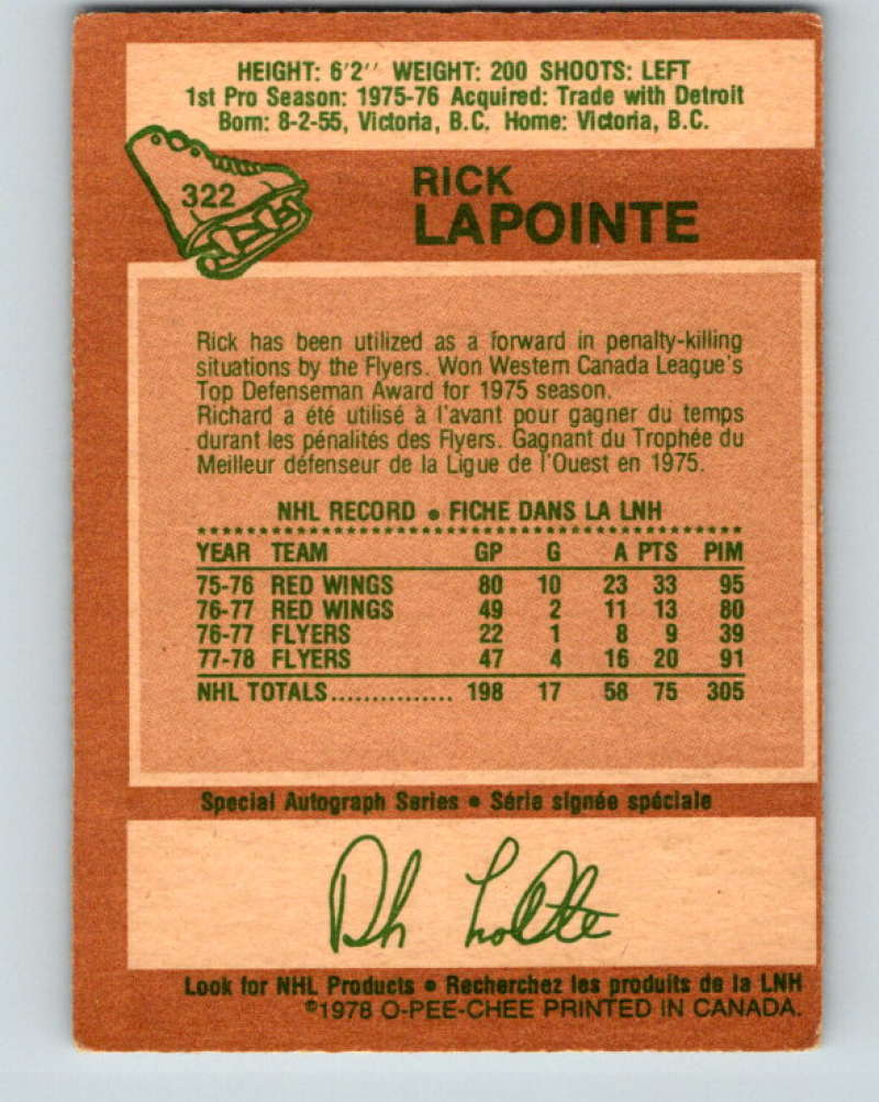 1978-79 O-Pee-Chee #322 Rick Lapointe  Philadelphia Flyers  8621