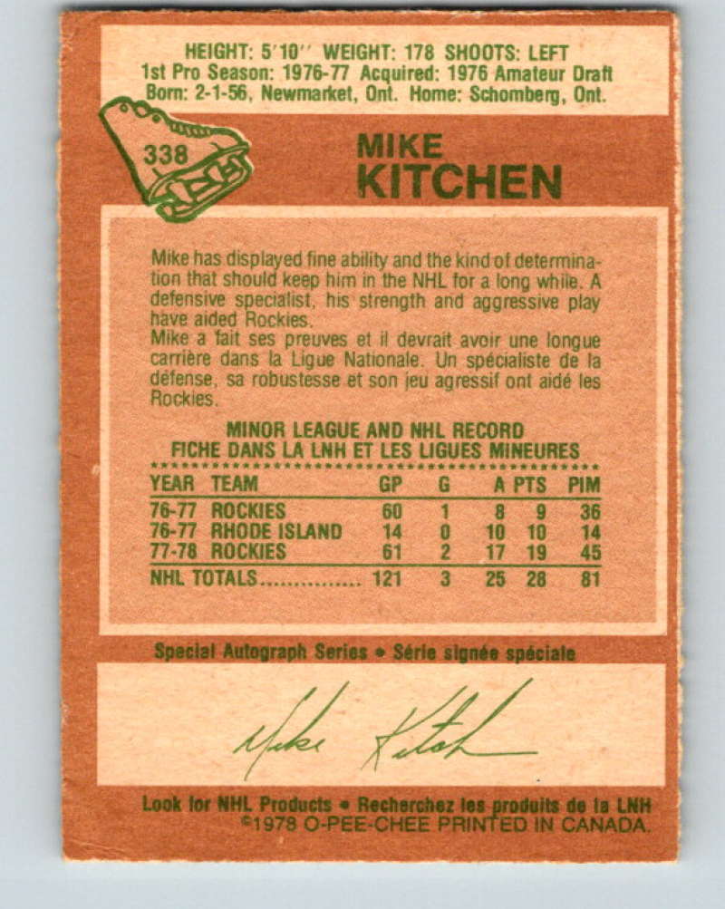 1978-79 O-Pee-Chee #338 Mike Kitchen  Colorado Rockies  8637 Image 2