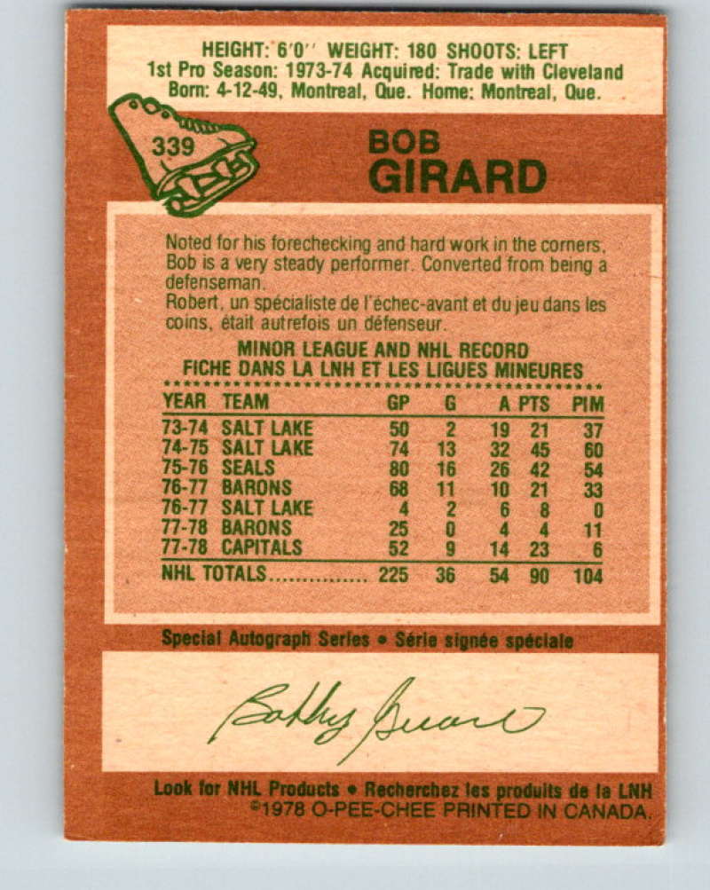 1978-79 O-Pee-Chee #339 Bob Girard  Washington Capitals  8638