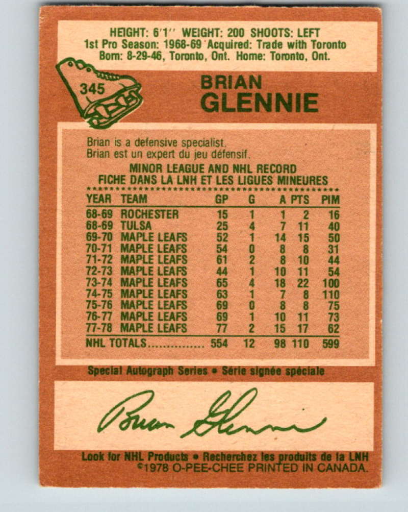 1978-79 O-Pee-Chee #345 Brian Glennie  Los Angeles Kings  8644
