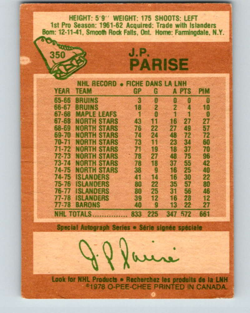 1978-79 O-Pee-Chee #350 J.P. Parise  Minnesota North Stars  8649