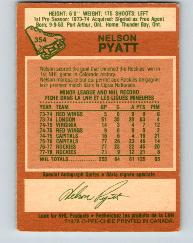 1978-79 O-Pee-Chee #354 Nelson Pyatt  Colorado Rockies  8653