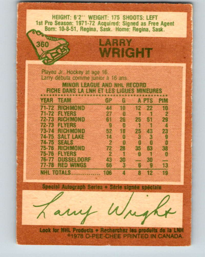 1978-79 O-Pee-Chee #360 Larry Wright  RC Rookie Detroit Red Wings  8659