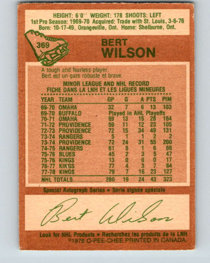 1978-79 O-Pee-Chee #369 Bert Wilson  Los Angeles Kings  8668 Image 2