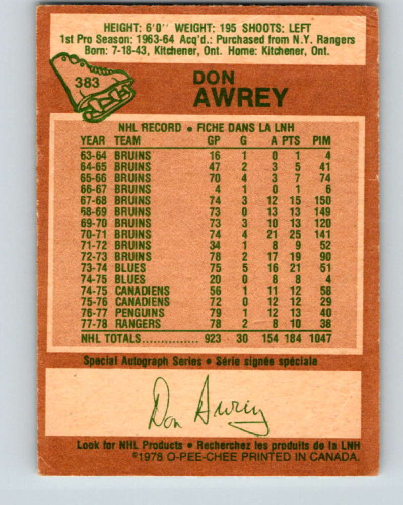 1978-79 O-Pee-Chee #383 Don Awrey  Colorado Rockies  8682 Image 2