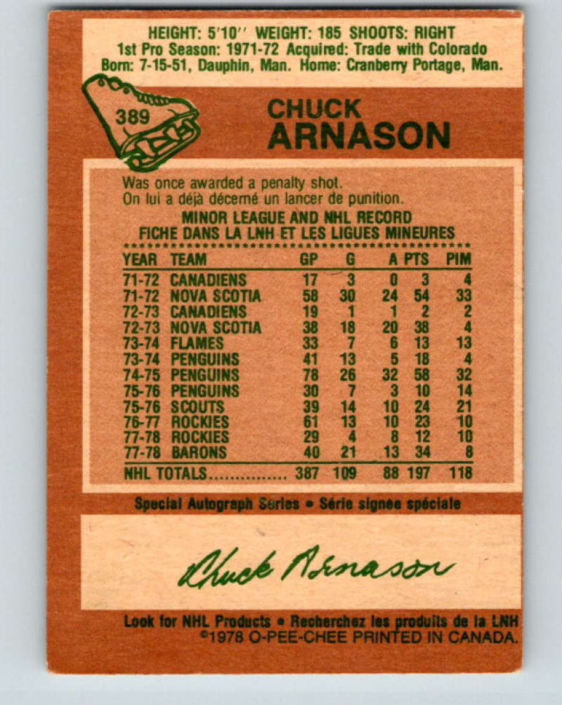 1978-79 O-Pee-Chee #389 Chuck Arnason  Minnesota North Stars  8688 Image 2