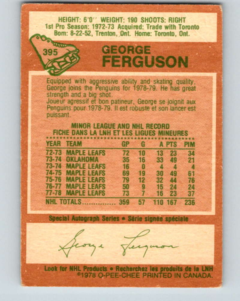 1978-79 O-Pee-Chee #395 George Ferguson  Pittsburgh Penguins  8694 Image 2